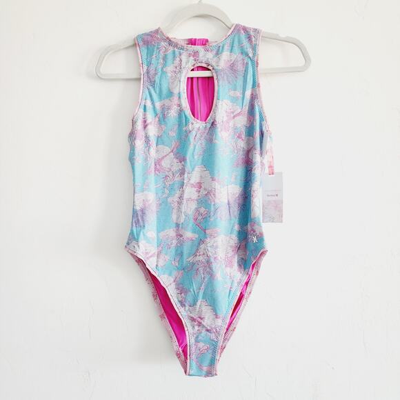 LoveShackFancy x Hurley Reversible Floral Blue & Pink One-Piece Swimsuit Medium - Picture 3 of 14